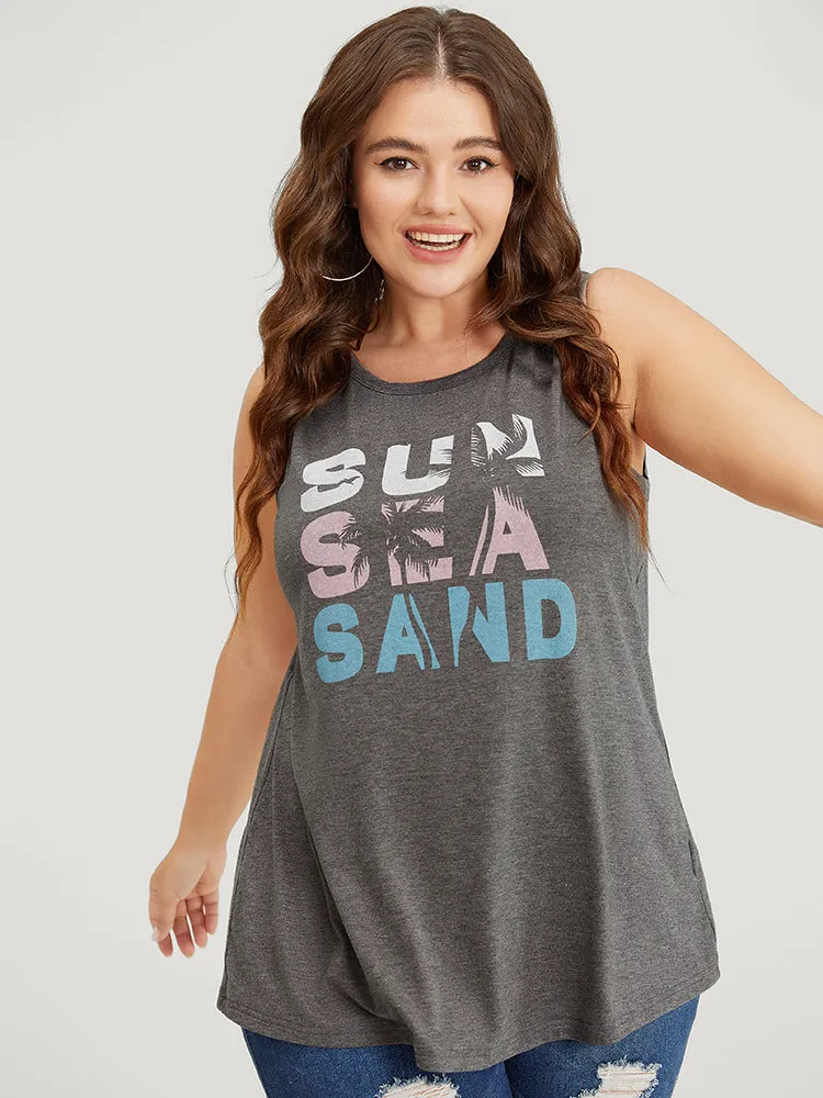 Letter & Coconut Tree Print Crew Neck Graphic Tank Top sold by Bloomchic