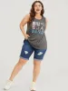 Letter & Coconut Tree Print Crew Neck Graphic Tank Top sold by Bloomchic