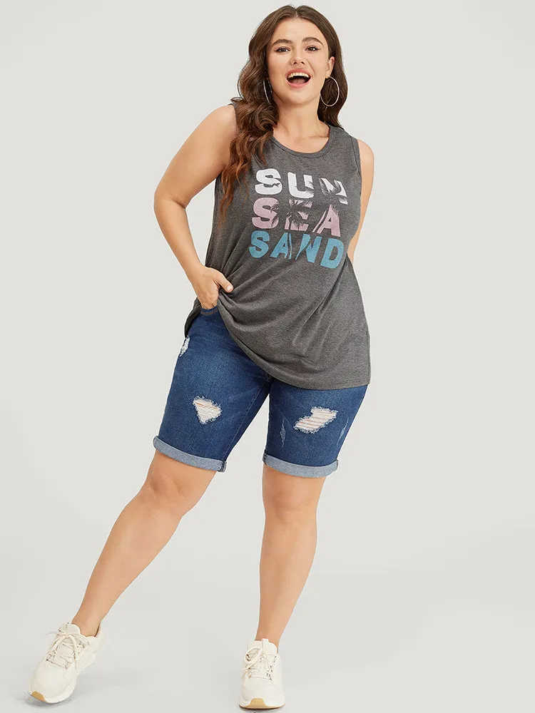 Letter & Coconut Tree Print Crew Neck Graphic Tank Top sold by Bloomchic product image thumbnail 5