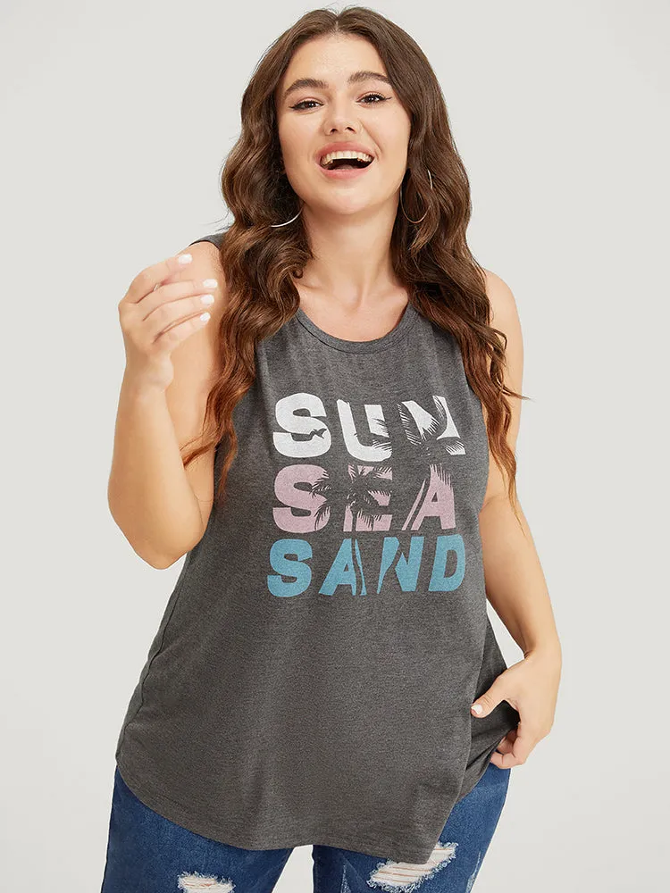 Letter & Coconut Tree Print Crew Neck Graphic Tank Top sold by Bloomchic product image thumbnail 2