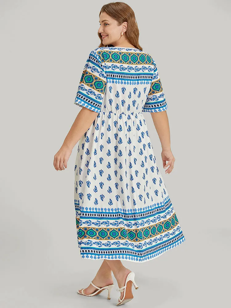 Bandana Print V Neck Pocket Contrast Lace Dress sold by Bloomchic product image thumbnail 4