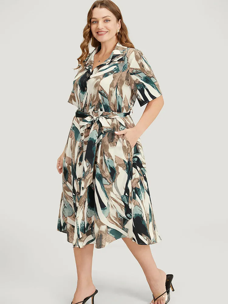 Allover Print Pocket Button Up Belted Shirt Collar Dress sold by Bloomchic product image thumbnail 3