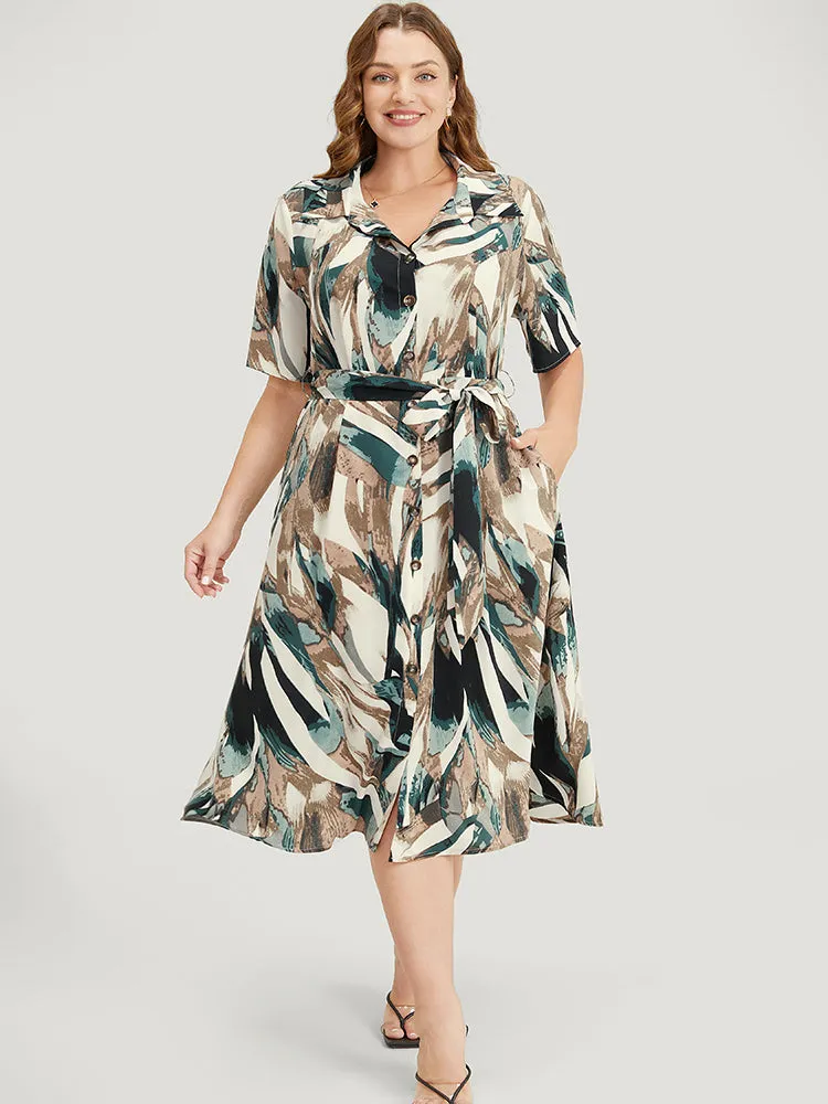 Allover Print Pocket Button Up Belted Shirt Collar Dress sold by Bloomchic product image thumbnail 4