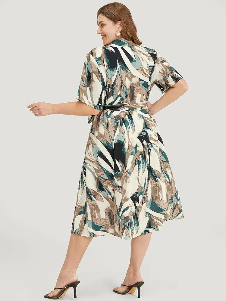 Allover Print Pocket Button Up Belted Shirt Collar Dress sold by Bloomchic product image thumbnail 5