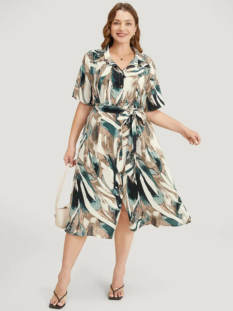 Allover Print Pocket Button Up Belted Shirt Collar Dress sold by Bloomchic product image thumbnail 2