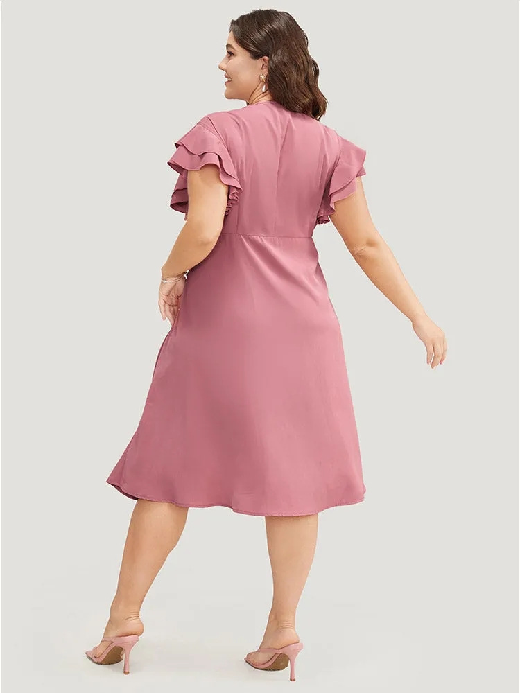 Plain Ruffle Sleeve Pocket Tiered Button Up Dress sold by Bloomchic product image thumbnail 2