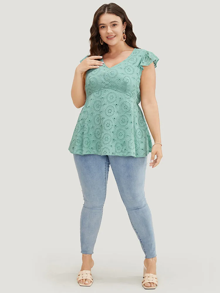 Solid Broderie Anglaise Ruffles Cap Sleeve Tank Top sold by Bloomchic product image thumbnail 5