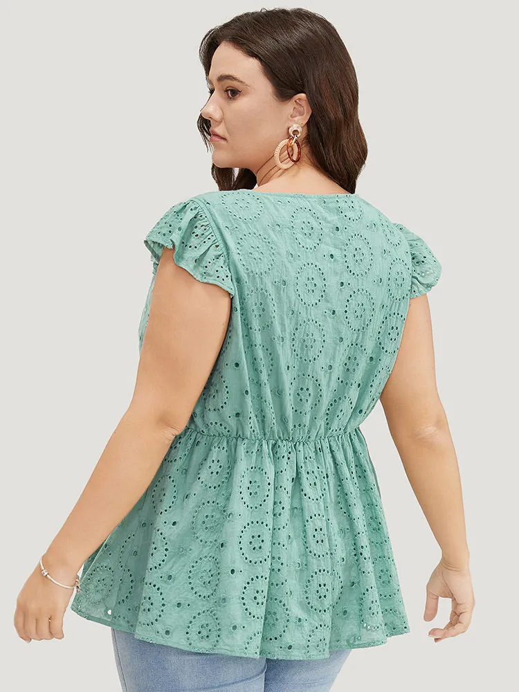 Solid Broderie Anglaise Ruffles Cap Sleeve Tank Top sold by Bloomchic product image thumbnail 2