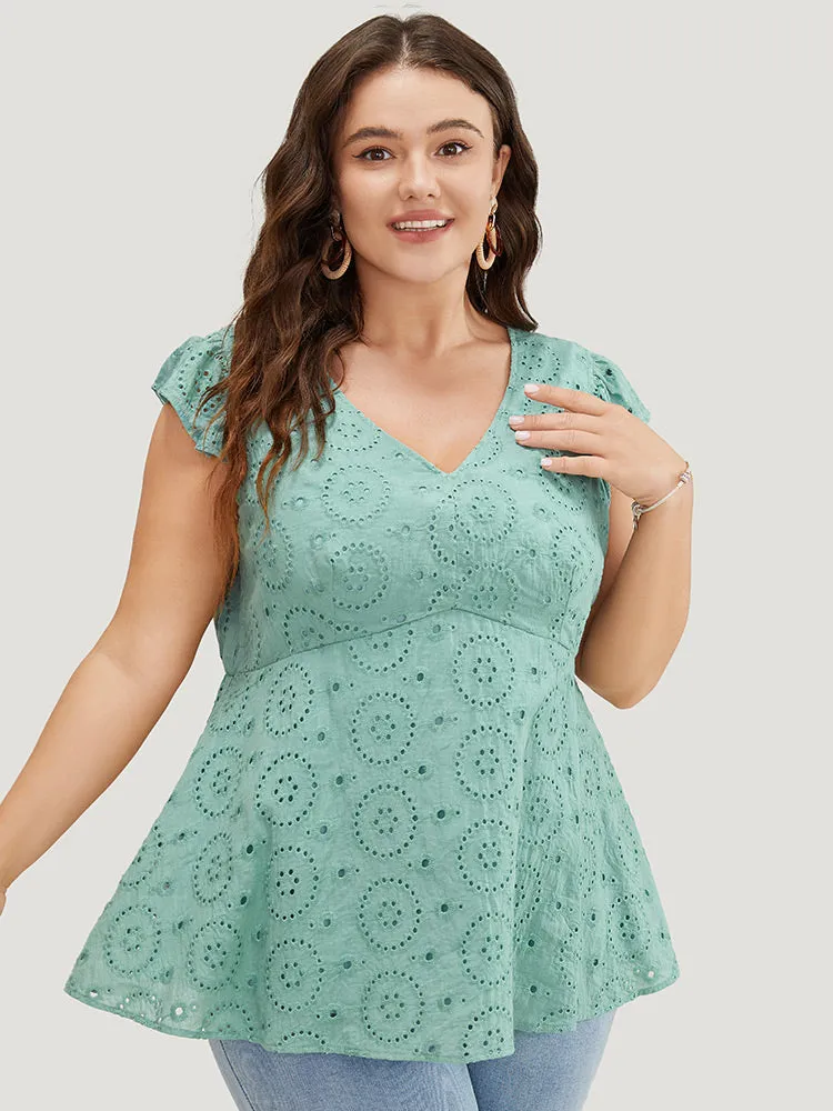 Solid Broderie Anglaise Ruffles Cap Sleeve Tank Top sold by Bloomchic product image thumbnail 3