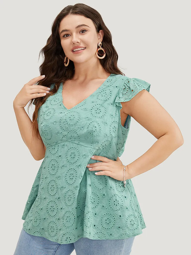 Solid Broderie Anglaise Ruffles Cap Sleeve Tank Top sold by Bloomchic product image thumbnail 4