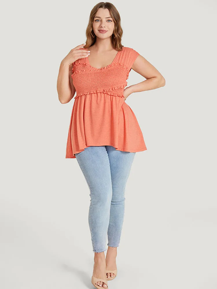 Plain Frill Trim Crossover Shirred Ruffles Sleeveless T-shirt sold by Bloomchic product image thumbnail 3