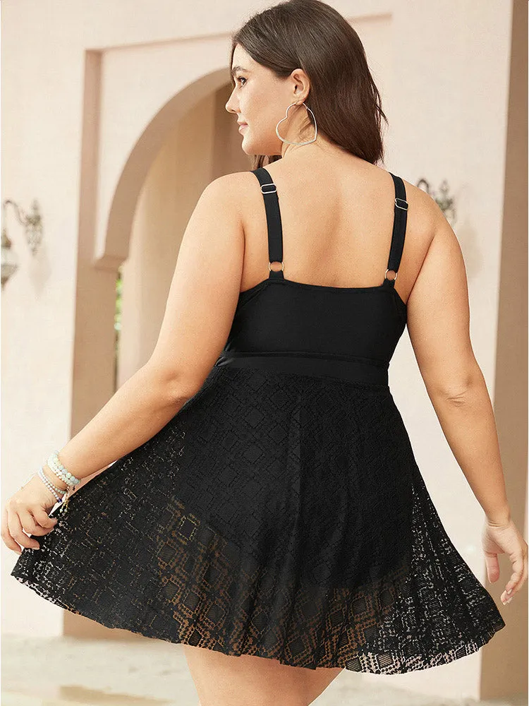 Contrast Lace Ruffle Hem Surplice Neck Swim Dress sold by Bloomchic product image thumbnail 2