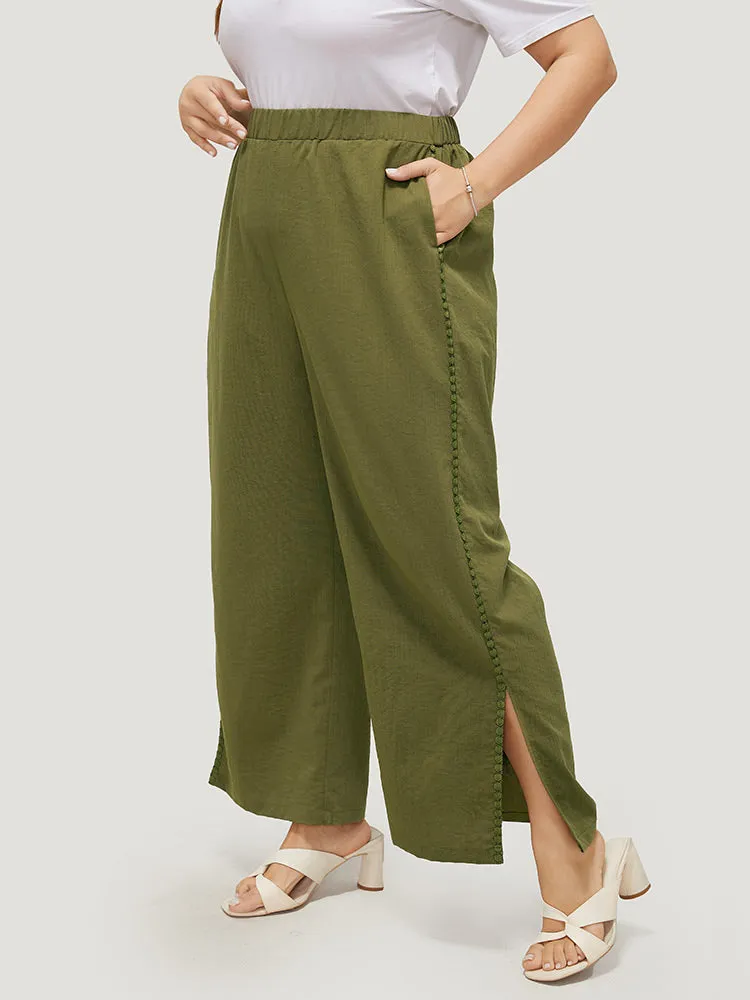 Plain Pocket Elastic Waist Pompom Detail Split Pants sold by Bloomchic product image thumbnail 3
