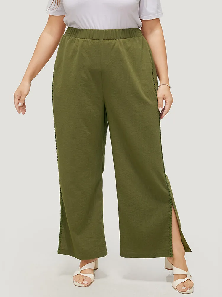 Plain Pocket Elastic Waist Pompom Detail Split Pants sold by Bloomchic product image thumbnail 2