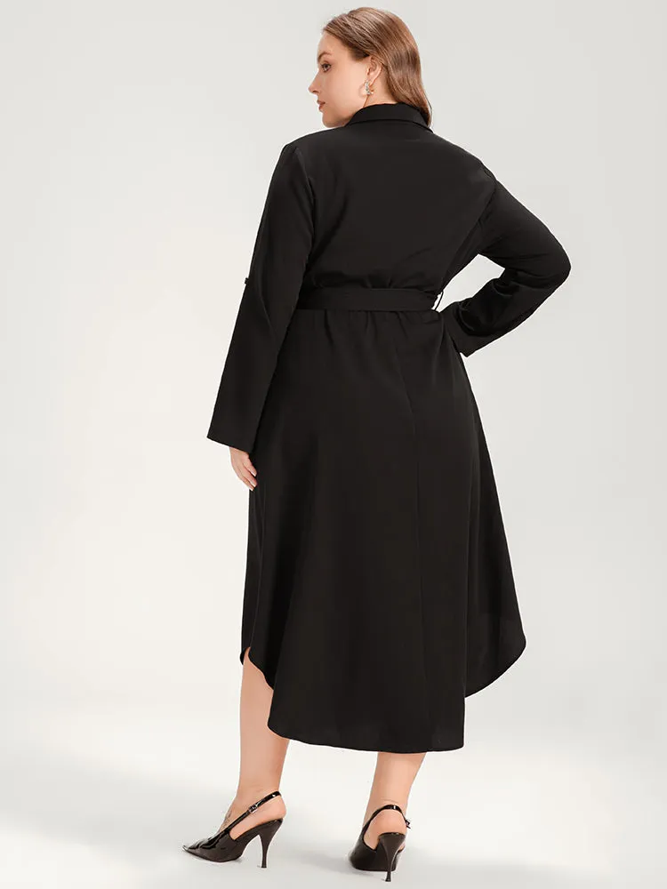 Solid Shirt Collar Button Up Belted Arc Hem Dress sold by Bloomchic product image thumbnail 5