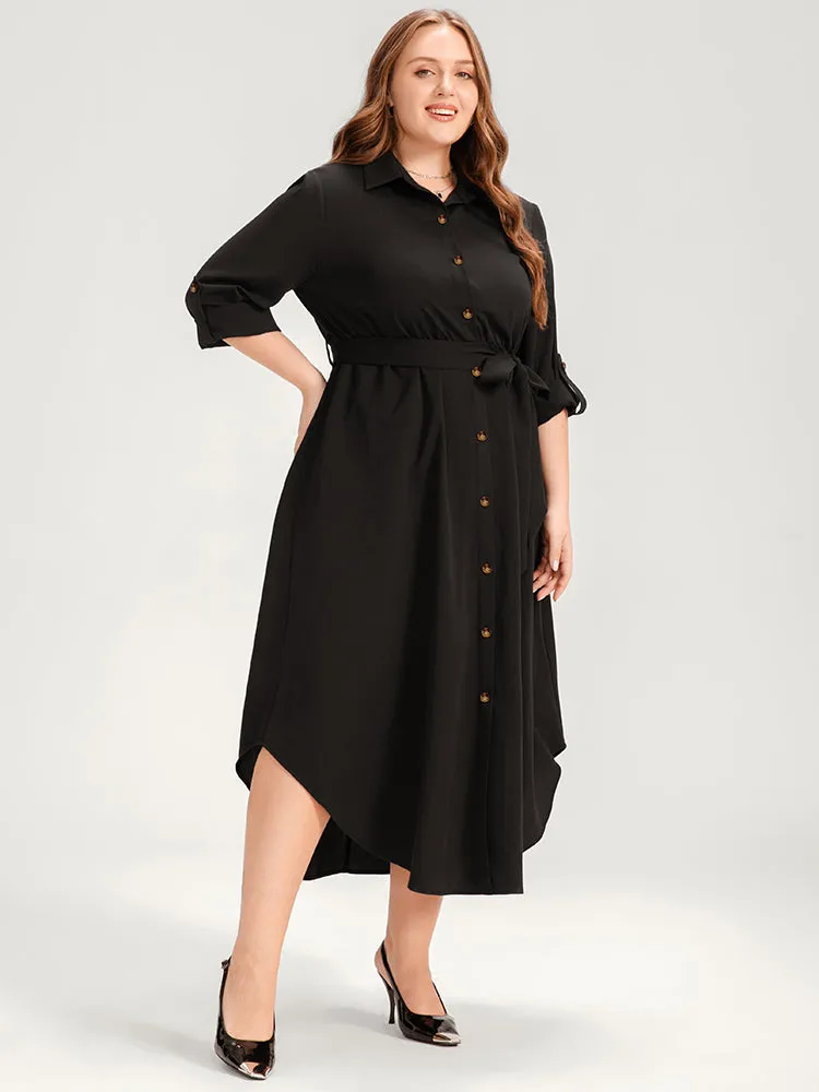 Solid Shirt Collar Button Up Belted Arc Hem Dress sold by Bloomchic product image thumbnail 3
