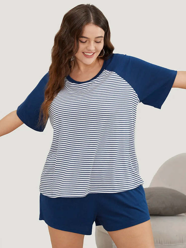 Striped Patchwork Raglan Sleeve Sleep Top sold by Bloomchic product image thumbnail 3