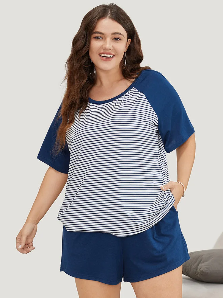 Striped Patchwork Raglan Sleeve Sleep Top sold by Bloomchic product image thumbnail 4