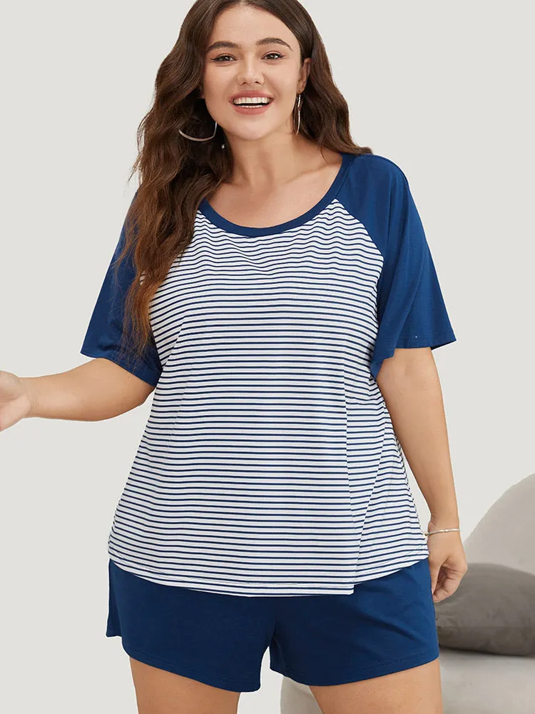 Striped Patchwork Raglan Sleeve Sleep Top sold by Bloomchic