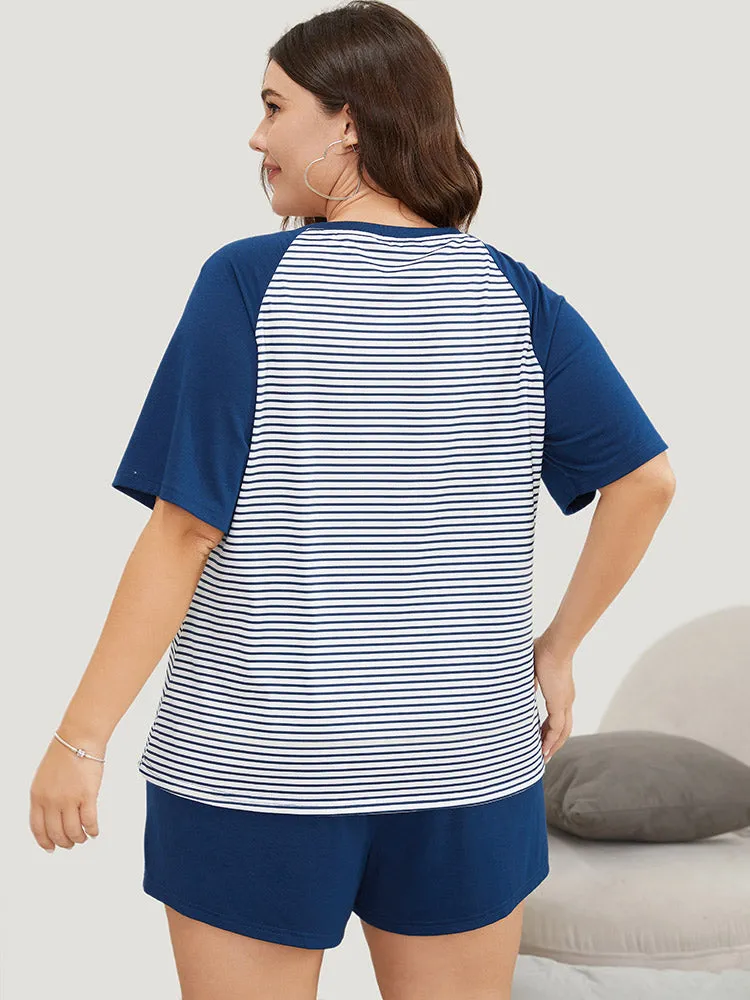 Striped Patchwork Raglan Sleeve Sleep Top sold by Bloomchic product image thumbnail 5