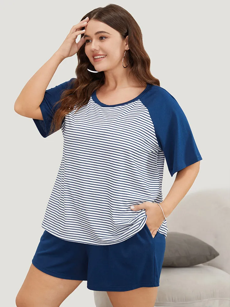 Striped Patchwork Raglan Sleeve Sleep Top sold by Bloomchic product image thumbnail 2