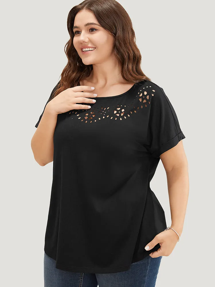 Solid Roll Batwing Sleeve Laser Cut T-shirt sold by Bloomchic product image thumbnail 3