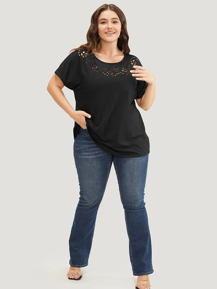 Solid Roll Batwing Sleeve Laser Cut T-shirt sold by Bloomchic product image thumbnail 5