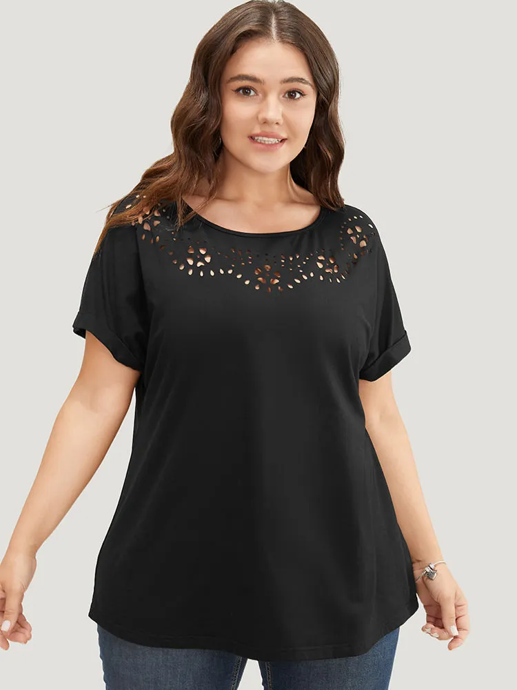 Solid Roll Batwing Sleeve Laser Cut T-shirt sold by Bloomchic product image thumbnail 2