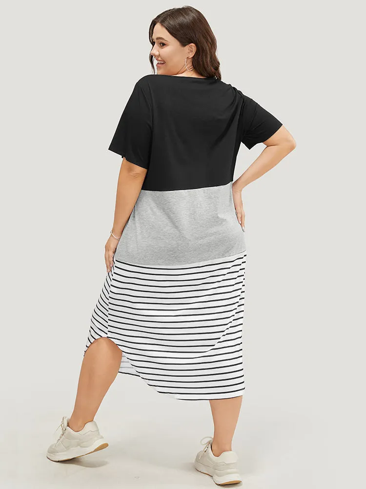 Striped Contrast Arc Hem Pocket Crisscross Neck Dress sold by Bloomchic product image thumbnail 5