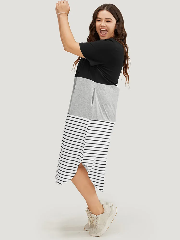 Striped Contrast Arc Hem Pocket Crisscross Neck Dress sold by Bloomchic product image thumbnail 2