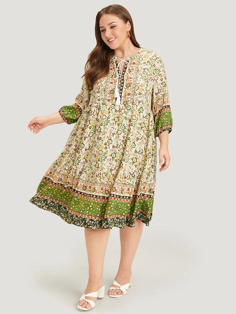 Bandana Tassels Ties Neck Pocket Ruffle Hem Dress sold by Bloomchic product image thumbnail 3