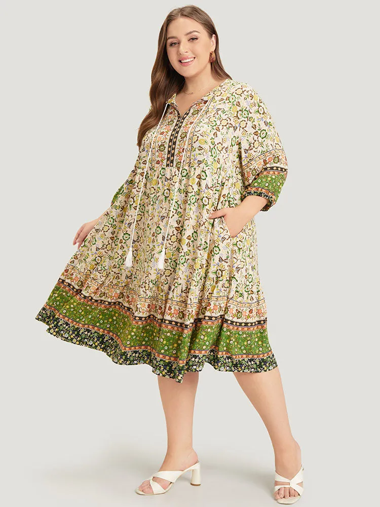 Bandana Tassels Ties Neck Pocket Ruffle Hem Dress sold by Bloomchic product image thumbnail 4