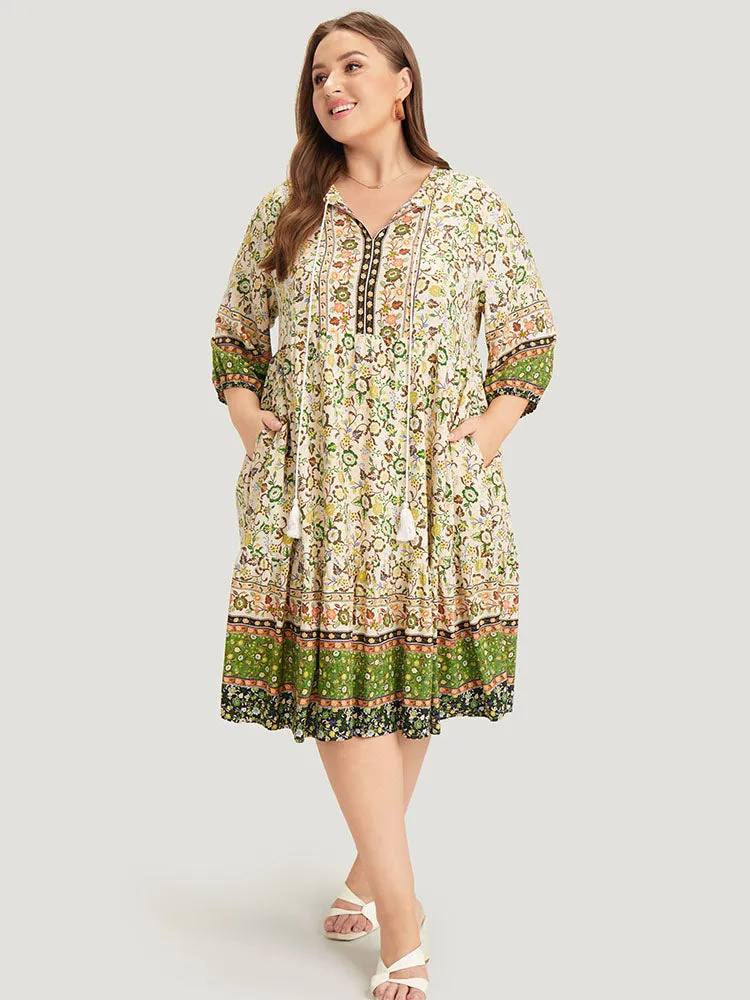 Bandana Tassels Ties Neck Pocket Ruffle Hem Dress sold by Bloomchic product image thumbnail 2