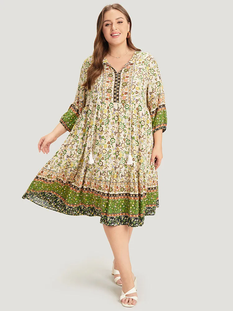 Bandana Tassels Ties Neck Pocket Ruffle Hem Dress sold by Bloomchic