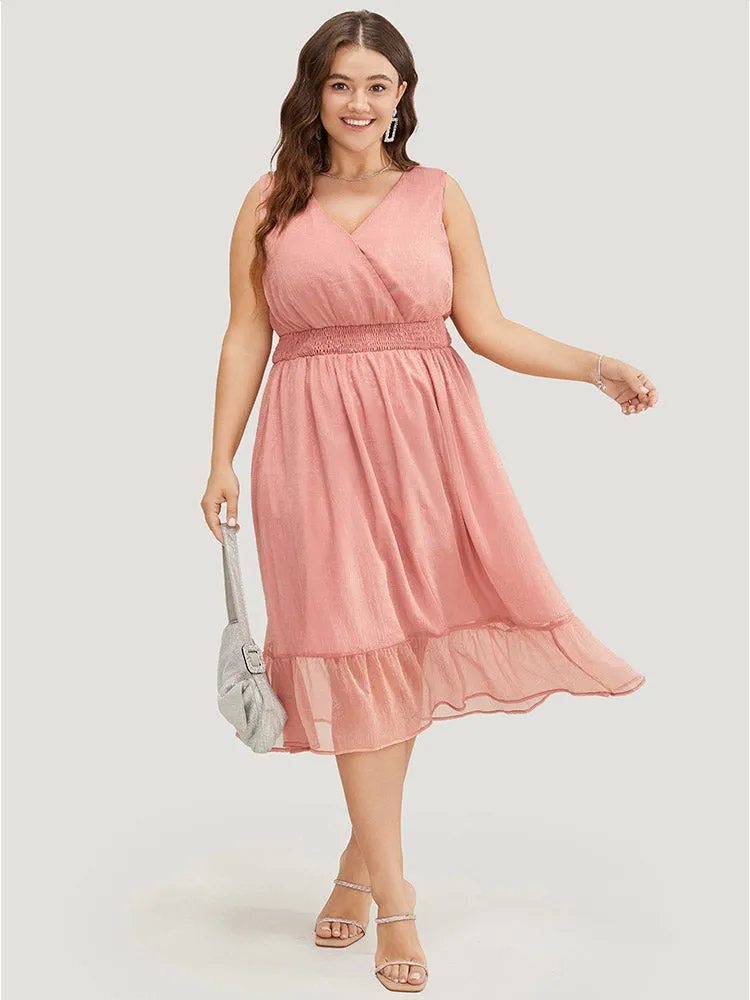 Solid Pocket Ruffle Hem Wrap Shirred Tank Dress sold by Bloomchic product image thumbnail 4