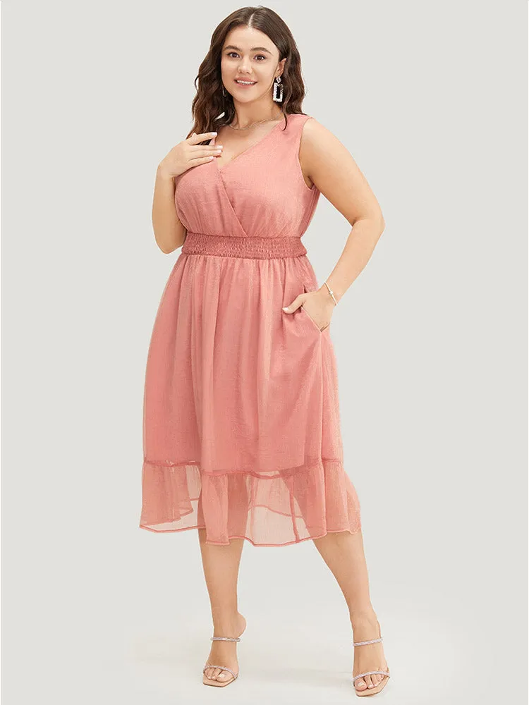 Solid Pocket Ruffle Hem Wrap Shirred Tank Dress sold by Bloomchic product image thumbnail 5