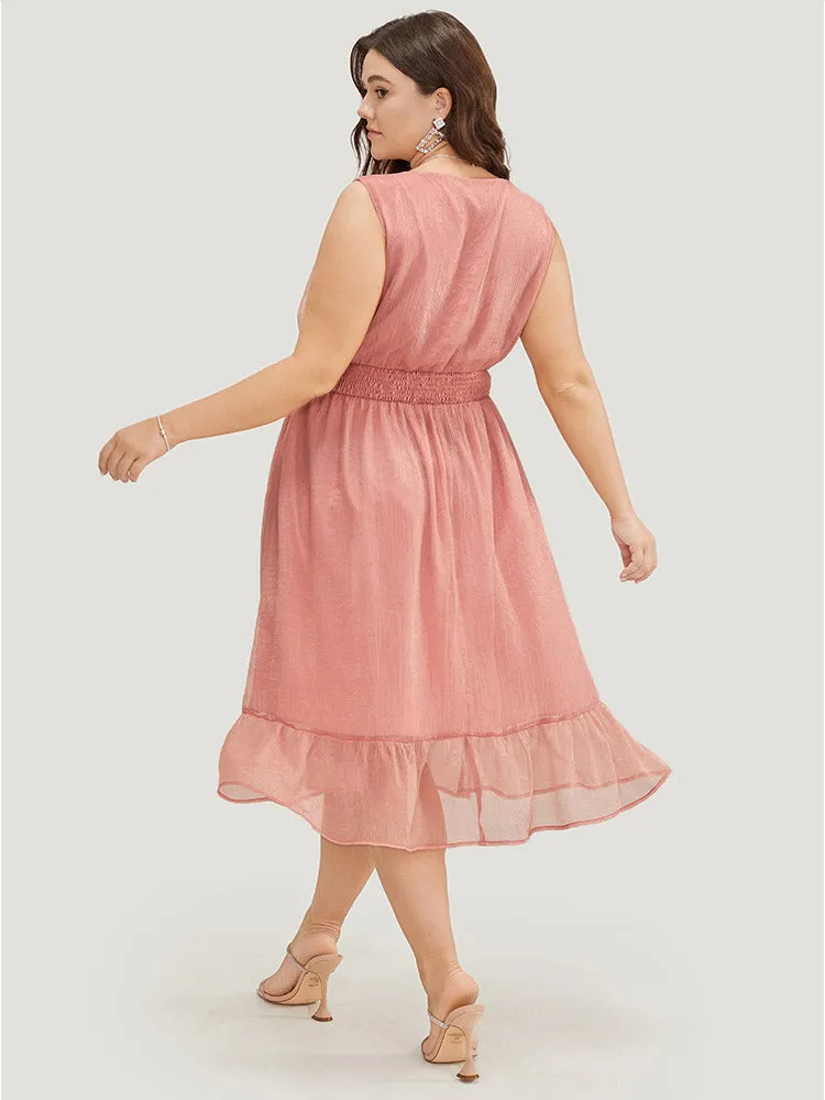 Solid Pocket Ruffle Hem Wrap Shirred Tank Dress sold by Bloomchic product image thumbnail 2