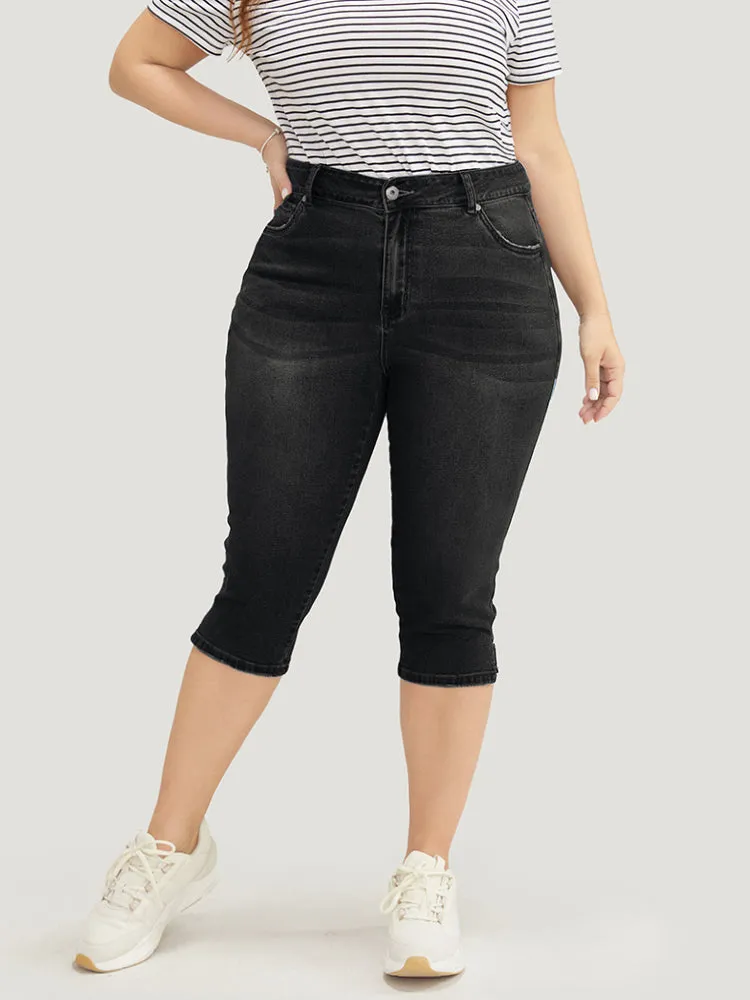 Very Stretchy Medium Wash Split Hem Knee Denim Shorts sold by Bloomchic product image thumbnail 2