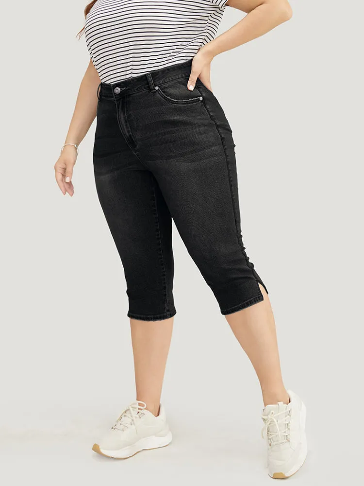 Very Stretchy Medium Wash Split Hem Knee Denim Shorts sold by Bloomchic product image thumbnail 4