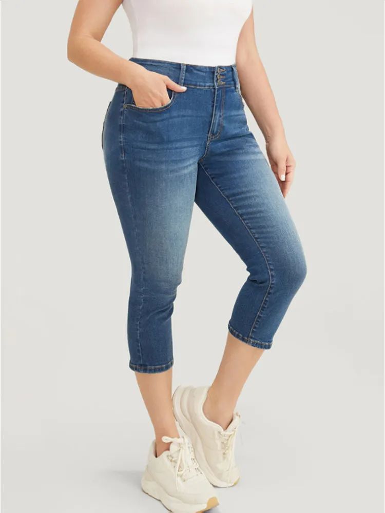 Very Stretchy High Rise Medium Wash Cropped Jeans sold by Bloomchic product image thumbnail 4