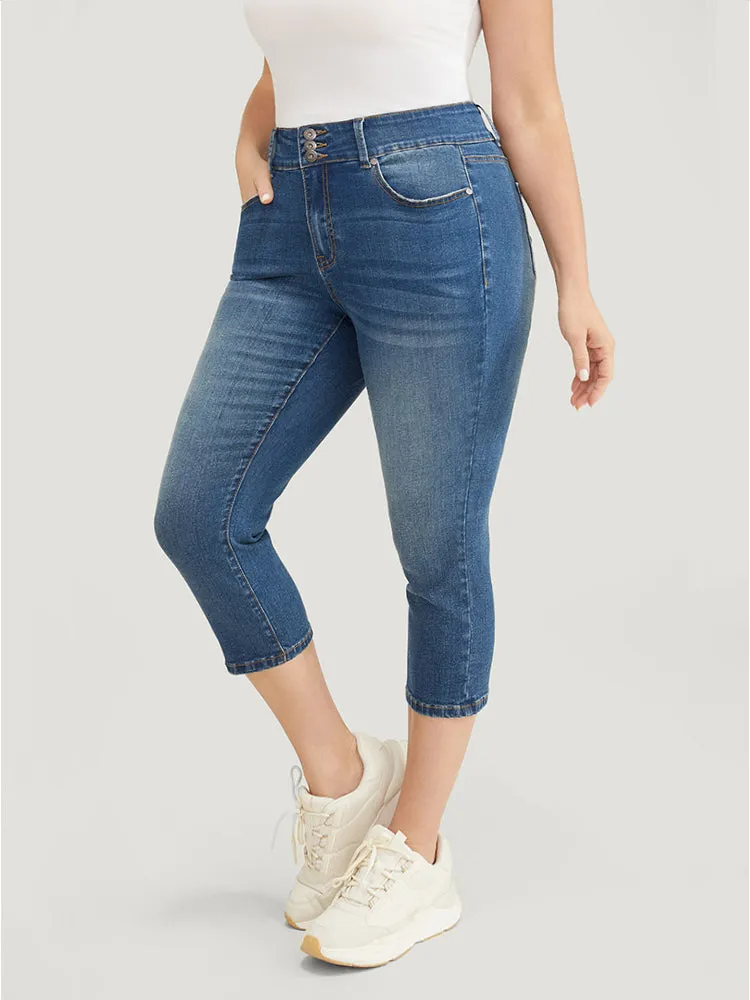 Very Stretchy High Rise Medium Wash Cropped Jeans sold by Bloomchic product image thumbnail 2