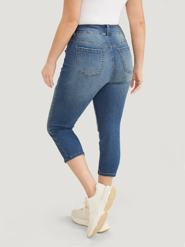 Very Stretchy High Rise Medium Wash Cropped Jeans sold by Bloomchic product image thumbnail 5