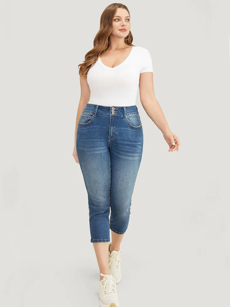 Very Stretchy High Rise Medium Wash Cropped Jeans sold by Bloomchic product image thumbnail 3