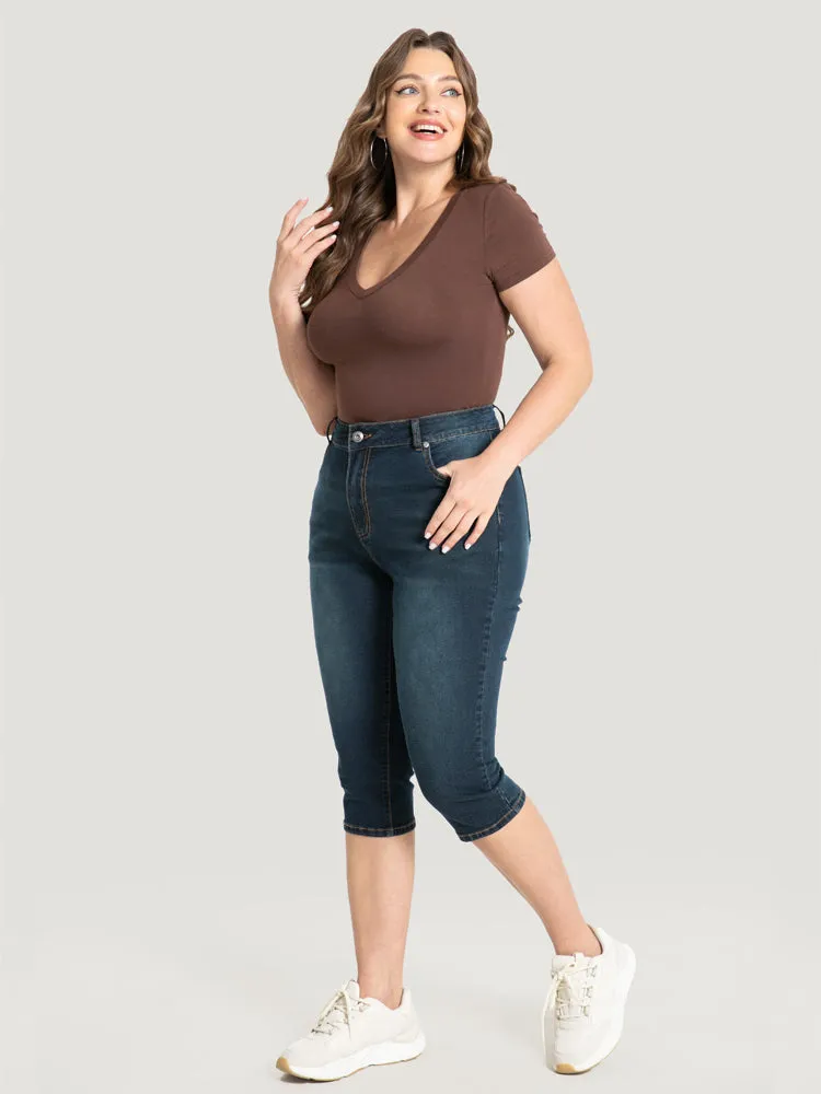 Very Stretchy Dark Wash Pocket Knee Denim Shorts sold by Bloomchic product image thumbnail 3