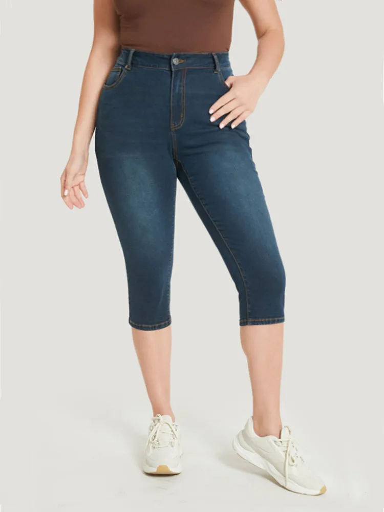 Very Stretchy Dark Wash Pocket Knee Denim Shorts sold by Bloomchic