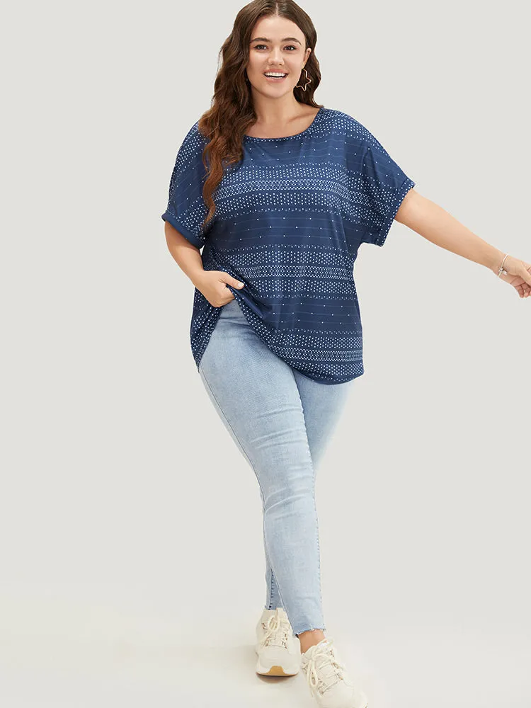 Geometric Print Backless Roll Dolman Sleeve T-shirt sold by Bloomchic product image thumbnail 3