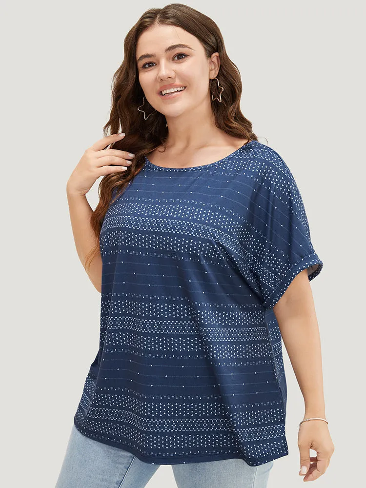 Geometric Print Backless Roll Dolman Sleeve T-shirt sold by Bloomchic product image thumbnail 5