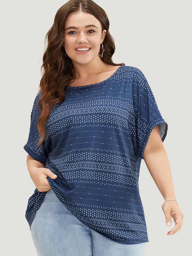 Geometric Print Backless Roll Dolman Sleeve T-shirt sold by Bloomchic product image thumbnail 2