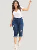 Very Stretchy Dark Wash Cuffed Hem Distressed Knee Denim Shorts sold by Bloomchic