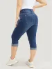 Very Stretchy Dark Wash Cuffed Hem Distressed Knee Denim Shorts sold by Bloomchic